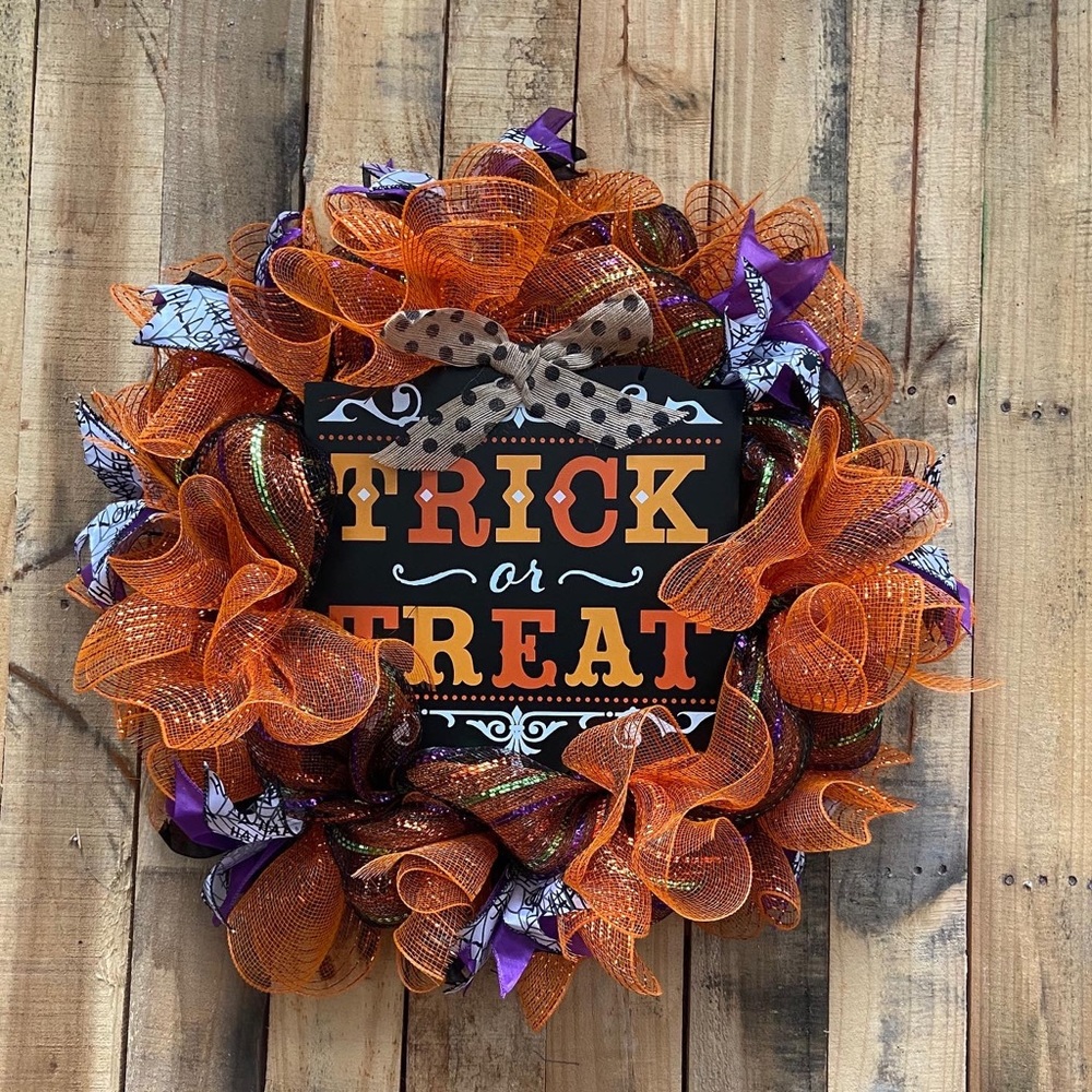Halloween Wreath, orange and black door wreath.
